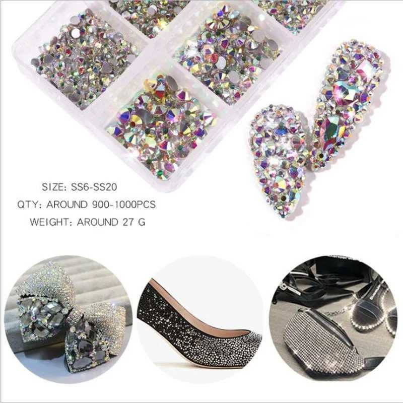1 box of crystal nail art rhinestones gold and silver transparent full-color flat bottom mixed shape DIY nail art 3D decoration W240829