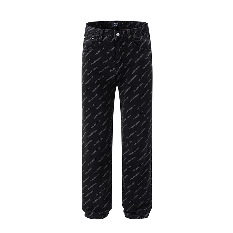 Hip hop fashion letter printing mens jeans couple loose straight style personalized young Korean pants mens clothing 240829