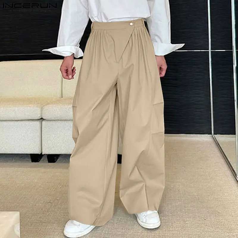 2024 Korean style Trouser mens personalized pleated design pants casual streetwear mens cargo wide leg PantAlons S-5XL W240829