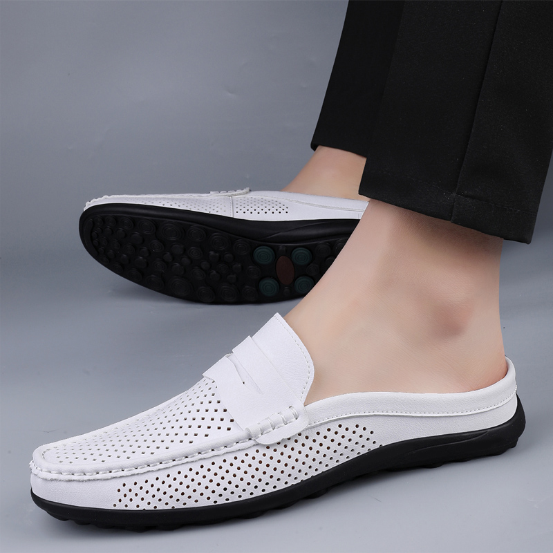Plus Size 47 Men's Half Shoes Hollow Out Loafers for Men Fashion Leather Sandals Shoes Breathable Causal Beach Shoes Slippers