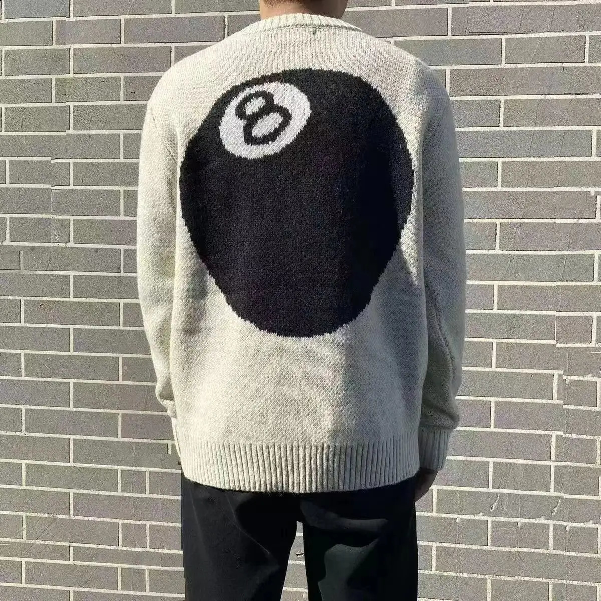 Black Eight Billiards Sweater Mens High Street Pullover American Knitted Sweater Lazy Knitted Couple Clothing 240829