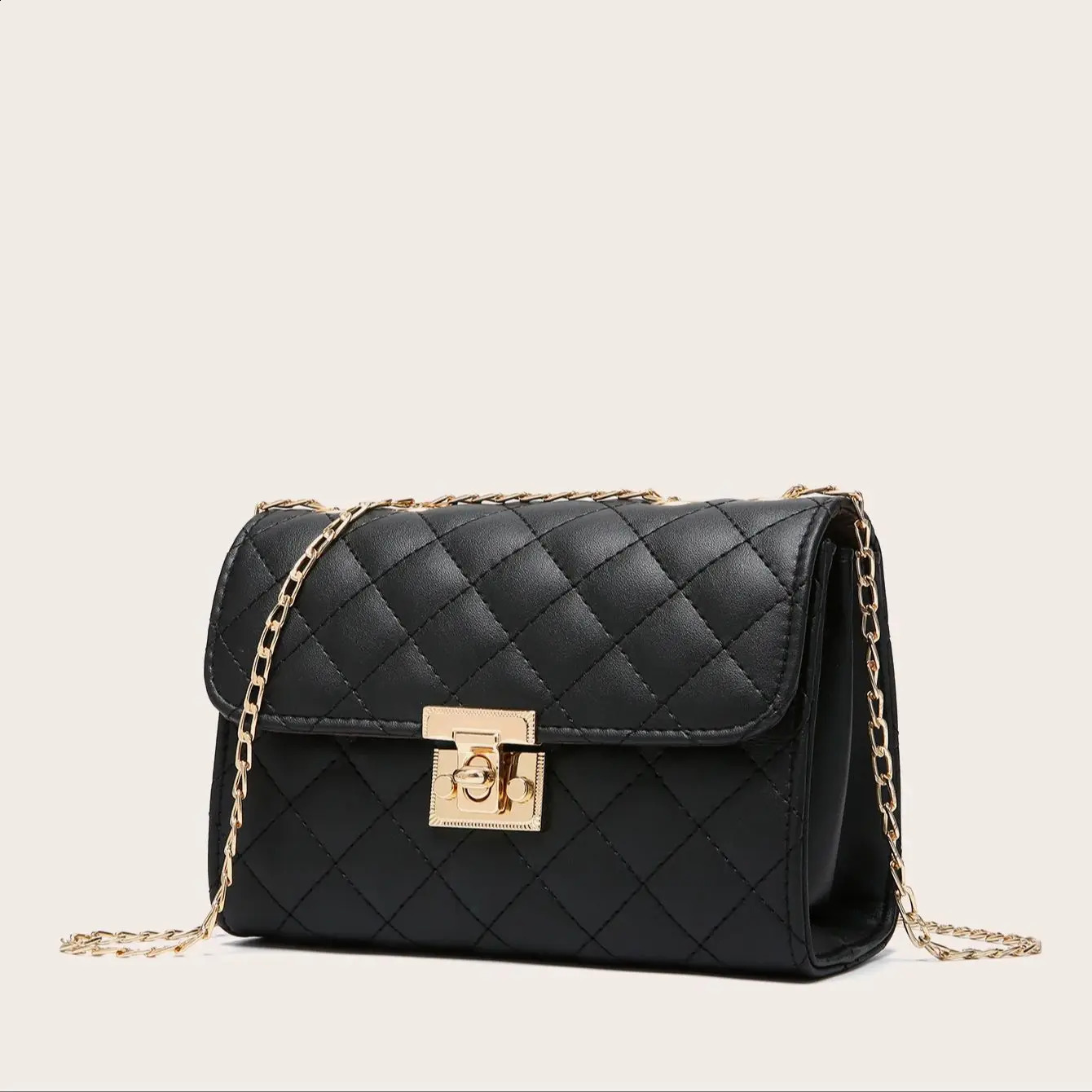 Lingge Chain Small Square Bag Lock Shoulder Cross Bag Texture 240830