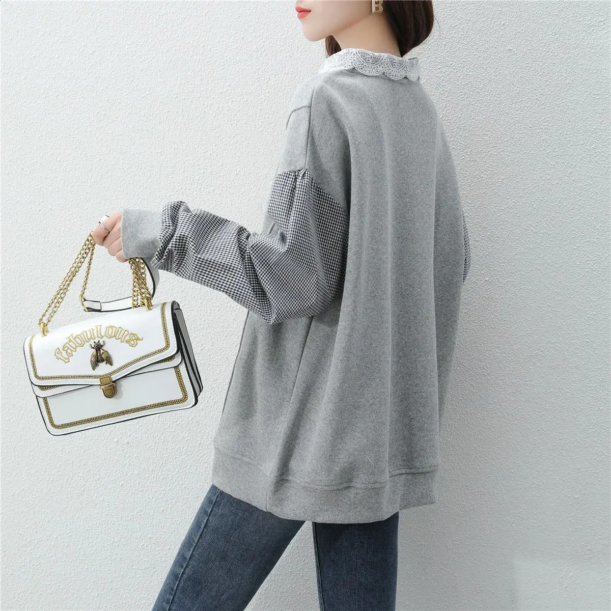 Autumn Womens Splicing Collar Hoodie Trend Ins Loose Korean Spring and Thin Edition Coat Top 240827