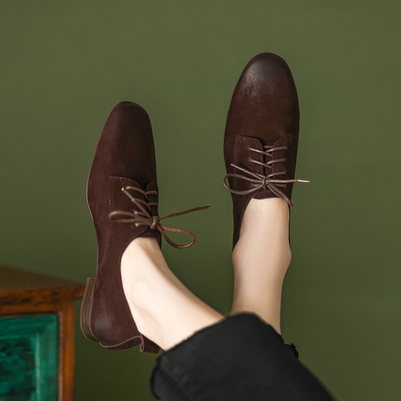 Spring NEW Sheep Suede Square Toe Chunky for Solid Low Heel Women Pumps New Simple Lace-up Shoes 899b