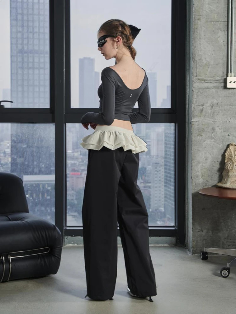 Deeptown Y2K retro patch work tight pants Harajuku womens high waist wide leg Trouser bag casual sports Balletcore 240827