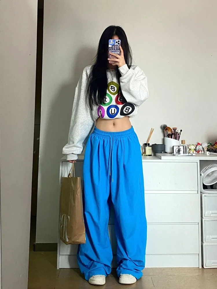 HOUZHOU Y2K Hippie Blue Baggy Sweatpants Womens Kpop Streetwear Oversize Jogging Track Sports Pants Harajuku Korean Wide Trousers 240827