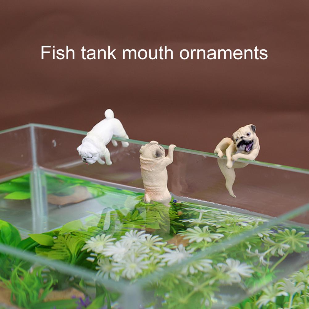 Mini Fish Tank Ornament Cute Pug Dog Aquarium Hanging Ornament Decor DIY Aquarium Landscaping Animals Home Decor Figurines