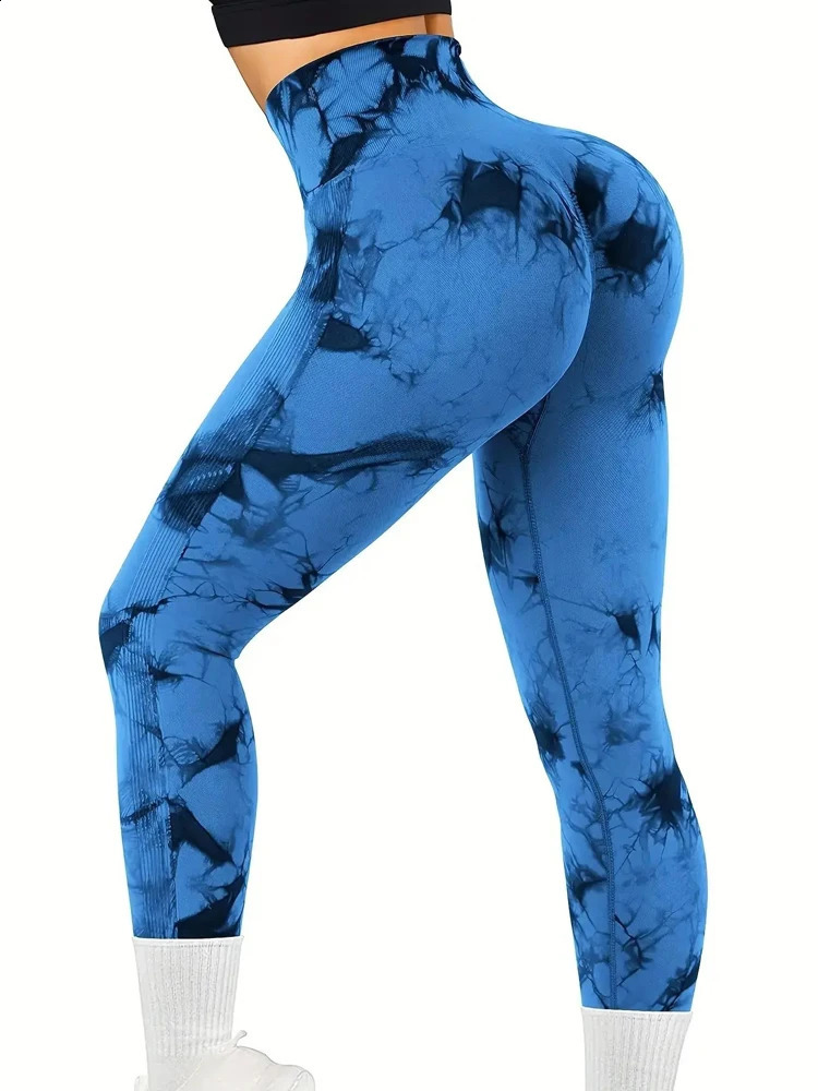 Womens Tie-Dye Leggings Casual Seamless Gym Leggings Peach Butt High Waist Butt Pants Stretch Fitness Yoga Workout Pants 240829
