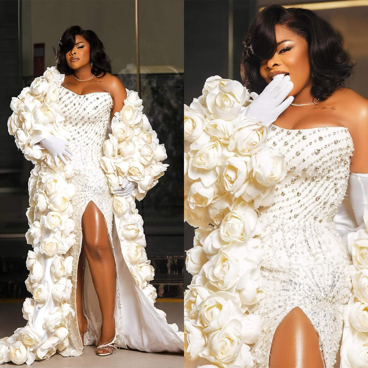 Luxurious Mermaid Wedding Dress Handmade Flowers Beads Bridal Gowns Custom Made Crystal Wraps vestidos de novia