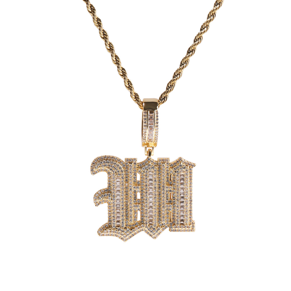 Custom Large Old English Letter A-Z Pendant Necklaces T Zircon Real Gold Plated
