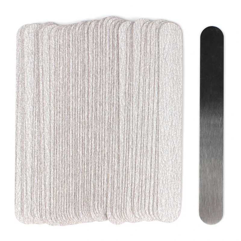 100/200Pcs 13.5CM mini replaceable nail file self-adhesive detachable sandpaper pad metal handle 100/180/240 sandpaper buffer plate W240829