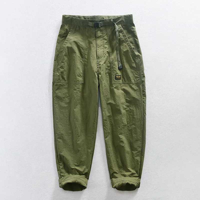Summer mens workwear casual pants Japanese straight loose fit wide legs large pockets covered with mountain logs outdoor street wanderers W240829