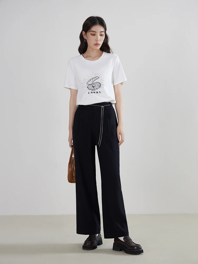 DUSHU Communicating Drape ultrathin straight pants for women in spring with a high waistband n and casual temperature Trouser 24DS81116 240827