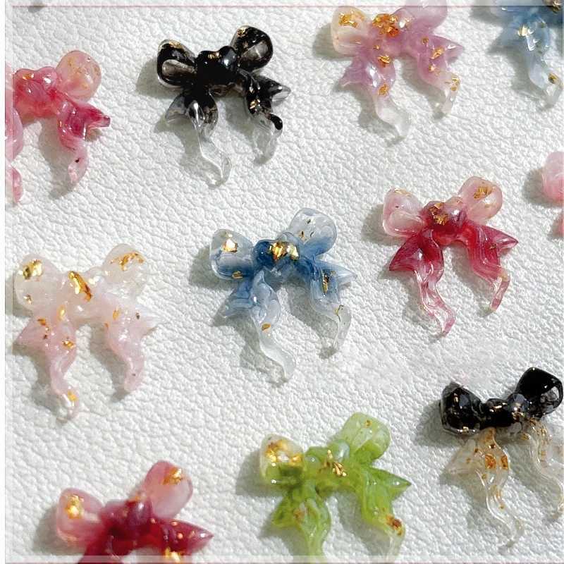 30 pieces of colorful gradient bow 3D nail decoration mixed with gold foil nail charm spring Kawaii DIY nail art accessories handmade W240829
