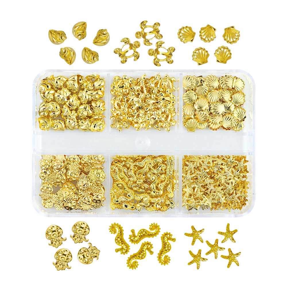 300 pieces/box of metal rivet accessories golden starfish conch screws charming summer ocean style nail art supplies and decorations W240829