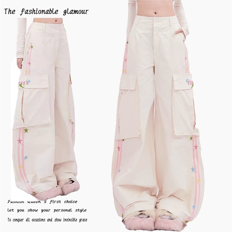 Womens almond bag cargo pants retro Y2k Harajuku fashion street clothing star oversized high waisted mens 2000s 240829