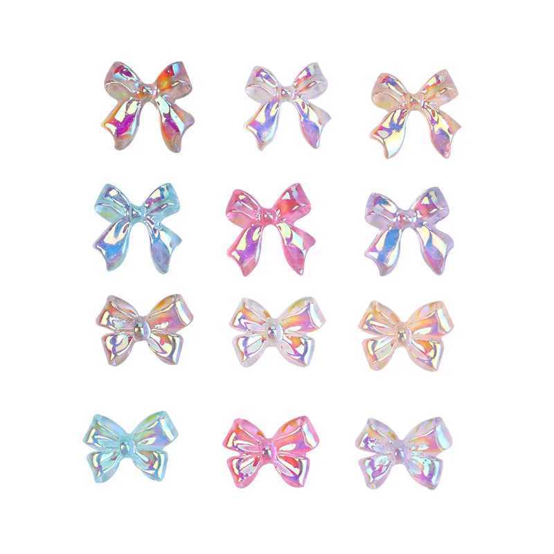 100 Aurora Bow Nail Art Accessories Fantasy Colors AB Resin Ribbon Immortal French Ballet Princess Acrylic Decorative Charm W240829