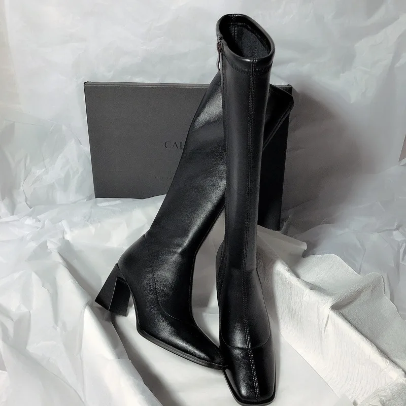 Winter Heel Knee Boots Women Fashion Square Toe Long Knight Bootties Ladies High Quality Shoes