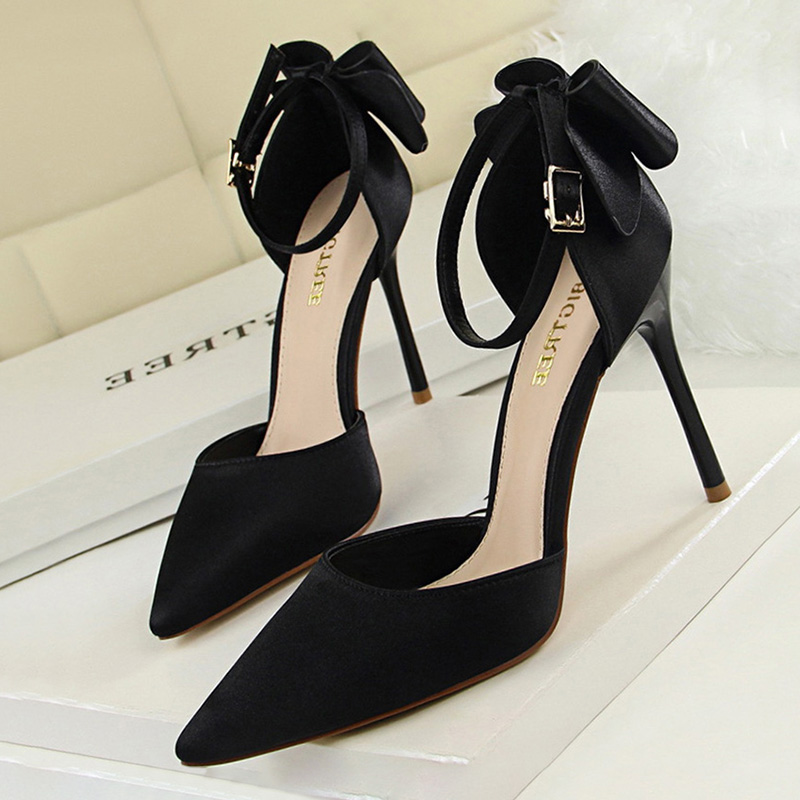 BIGTREE Bow Woman Pumps Silk High Stiletto Red Wedding Shoes Heels Women Sandals 8cm and 10cm