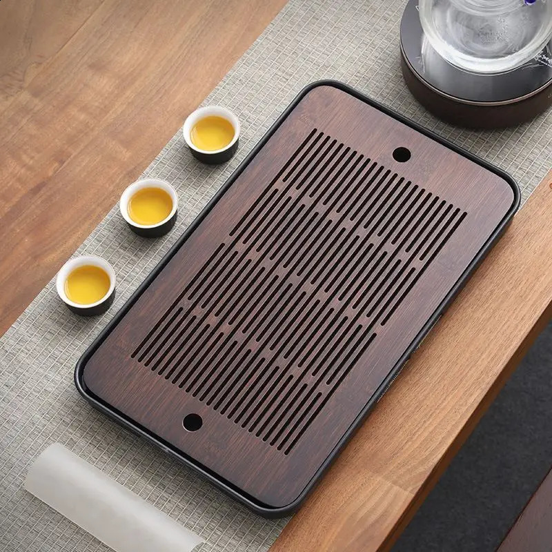 Wooden Tray for Tea Tray Office Small-scale Bamboo Japanese Drainage Gongfu Tea Set Board Rectangular Puer Supplies Style Black 240829 - view 5
