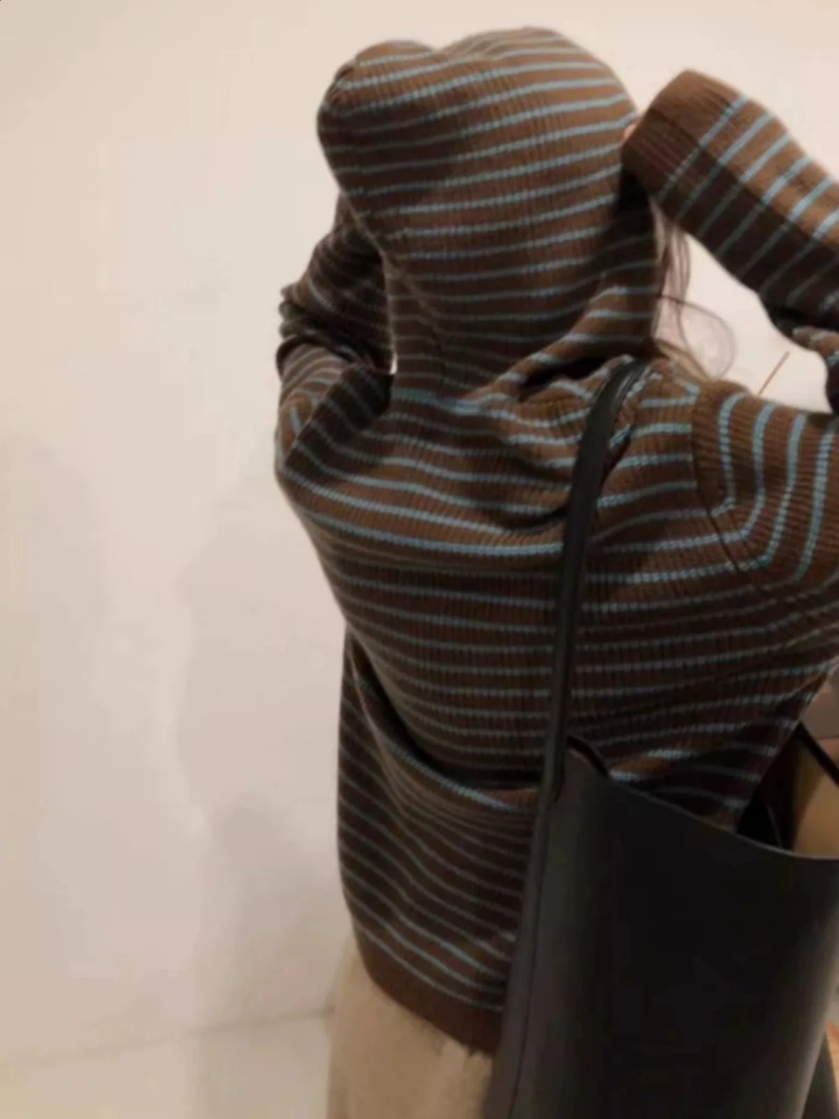 Western striped pure cashmere hoodie sweater for womens winter loose wool bottom 240827