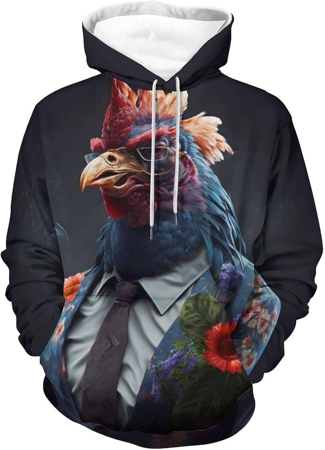 Hoodie for Mens Womens Rooster Sunglasses Urban Animal Funny Hoodies Novelty Chicken Long Sleeve Pullover Sweatshirt Graphic Hoodies sweatshirt Pullov