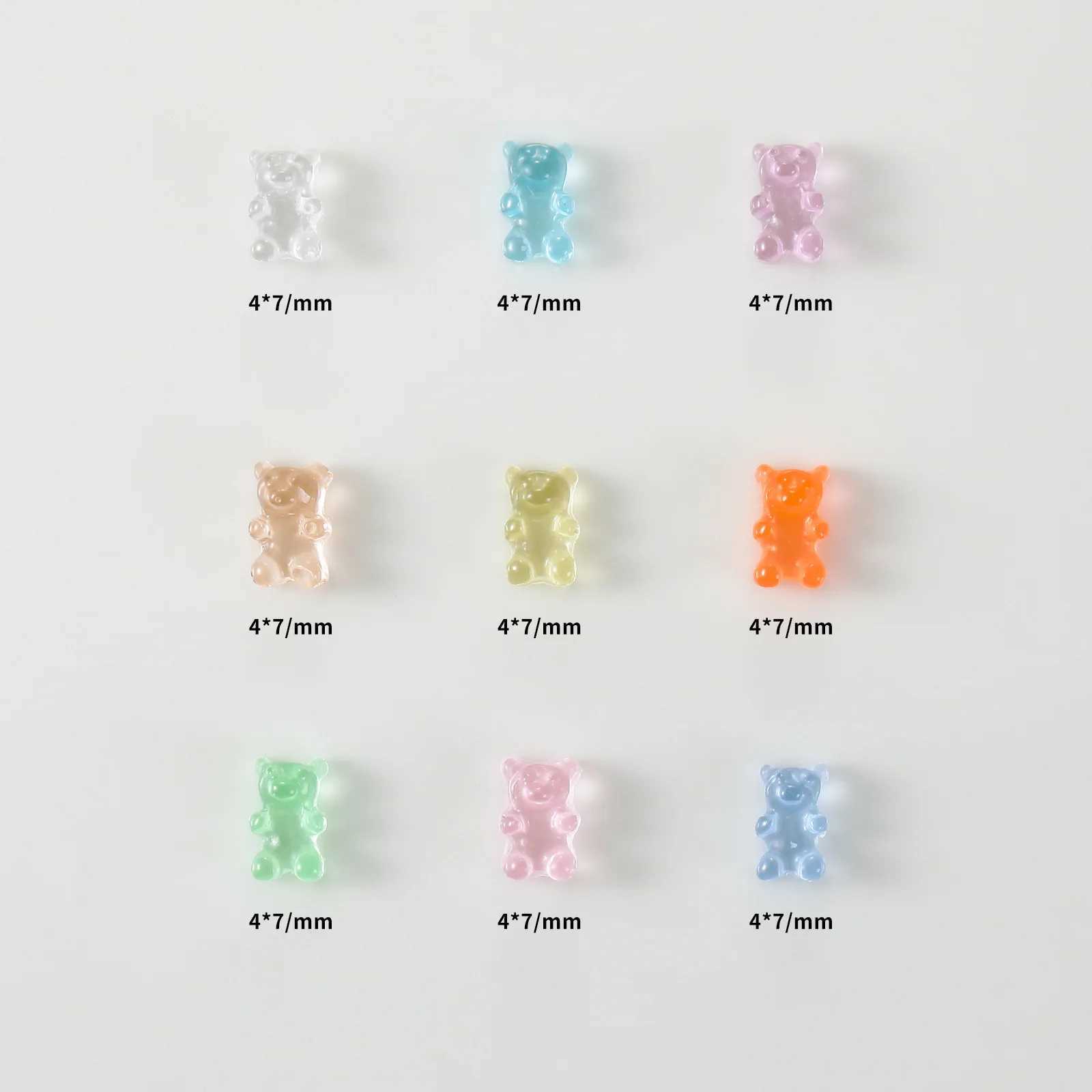 100Pcs nail art cute bear resin charm 4x7mm mini nail decoration 3D DIY handmade nail stone crafts W240829