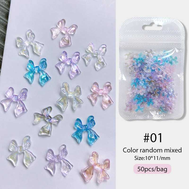 1 bag Aurora Ribbon Bow Nail Charm Parts 3D Color Nail Rhinestone Candy Color Nail Art Decoration DIY Hand Tools W240829