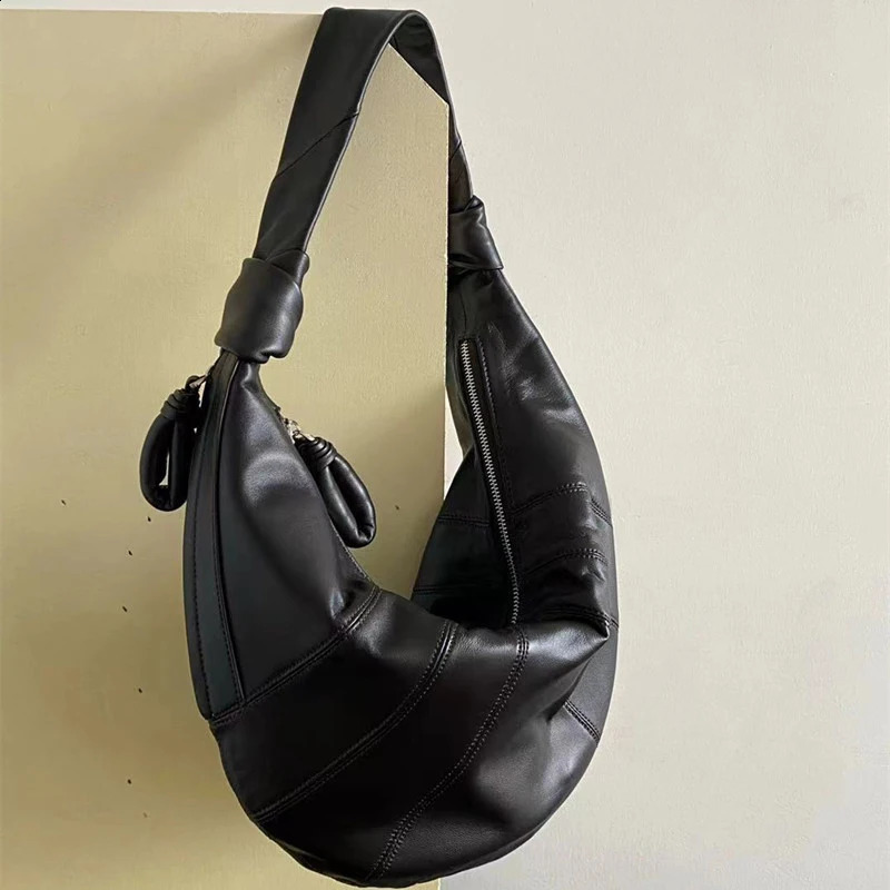 Women's Leather hot Sheepskin Handbags: Vintage Croissant Shoulder Bags, Large Capacity, 240830