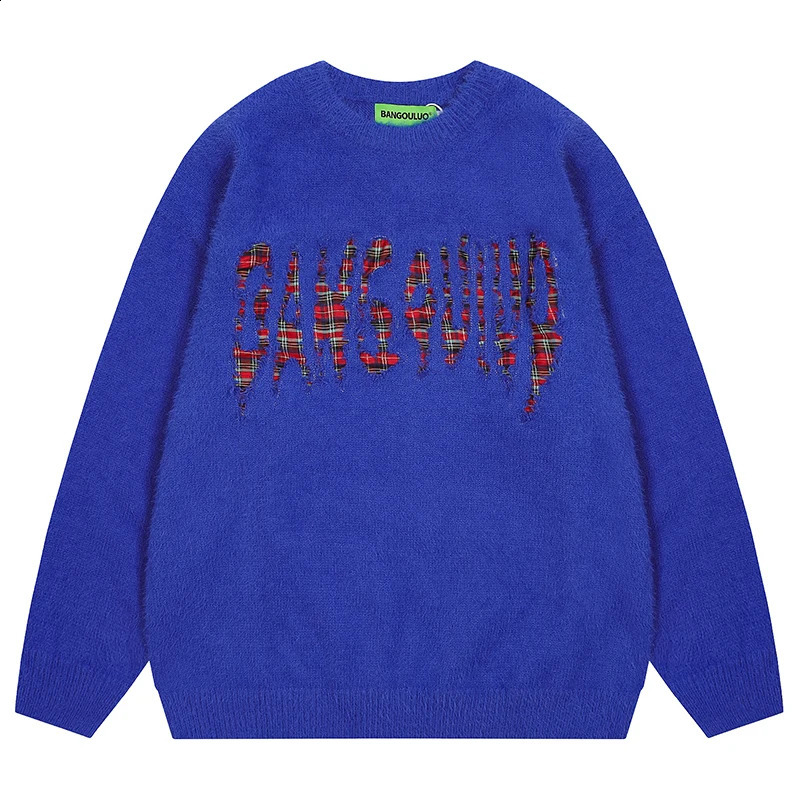 Autumn mens knitted jumper sweater hip-hop letter patch Knitwear street clothing Harajuku casual fashion zipper knitted clothing 240829