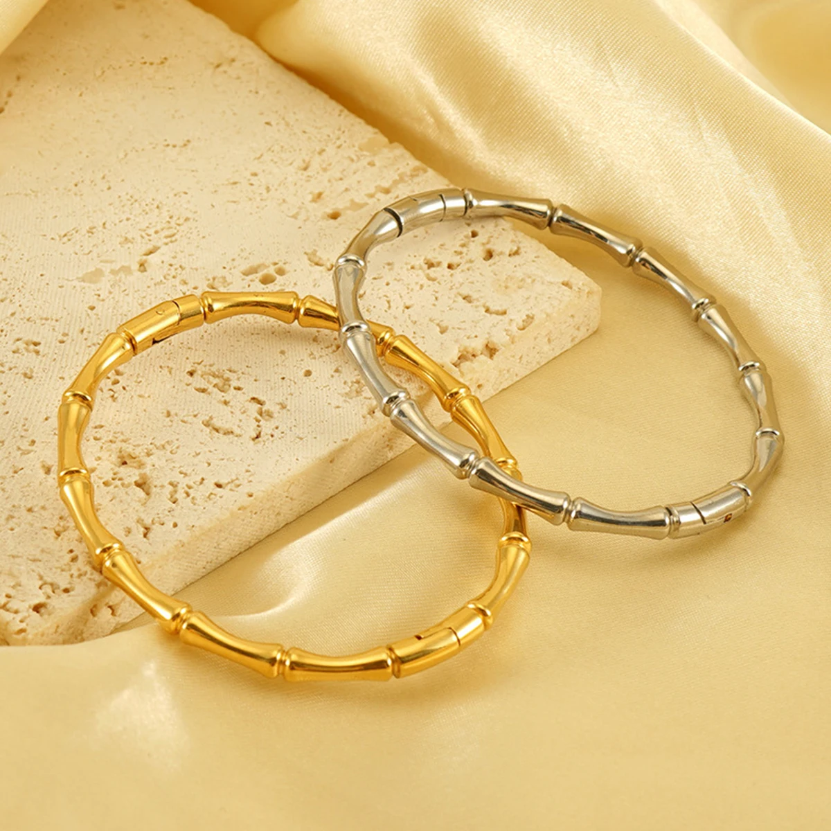 Hot sellering Stainless Steel 18K Gold Color Bamboo Cuff Bracelets Bangles for Woman Wedding Female Luxury Bracelets Jewelry Gift designer bracelet fo
