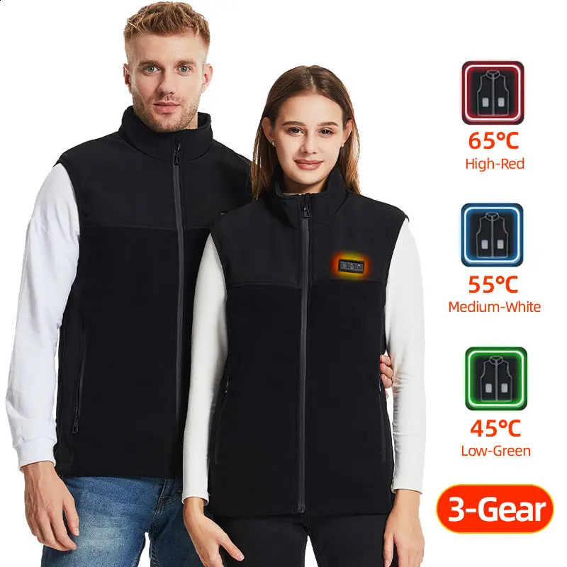 Fleece Heated Vest Men Usb Rechargeable Electric Self Heating Vest Women Warming Heated Jacket Outdoor Hunting Heating Clothing 240829