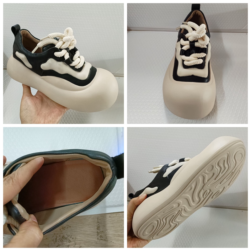 Women's Chunky Genuine Leather Loafers Flats Vulcanized Platform Sneakers 4