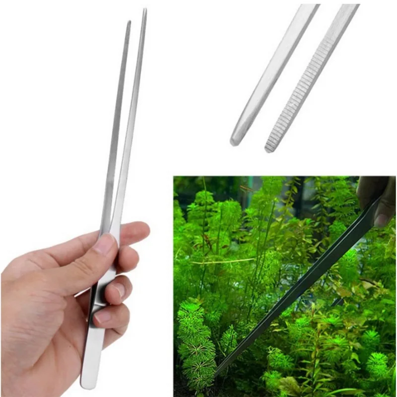 Stainless Steel Aquarium Tweezers Pliers Fish Tank Water Grass Clip Quatic Plants Straight Elbow Clips Aquarium Cleaning Tools