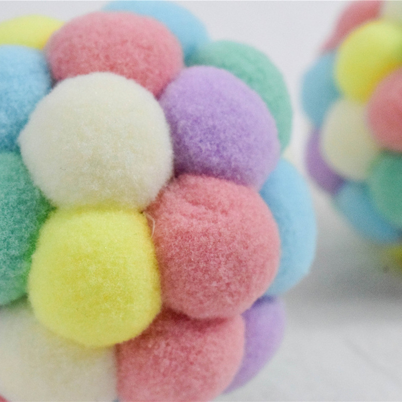 Fashion new macaron plush pet toy cat and dog self-hey funny cat bite-resistant bell sounding toy ball