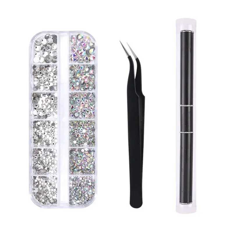 Multi-Size Nail Rhinestones Kit 3D Crystal AB DIY Nail Art Decors Diamond Gems Glitter Manicure Point Drill Pen Tweezers Tools #XJ240829