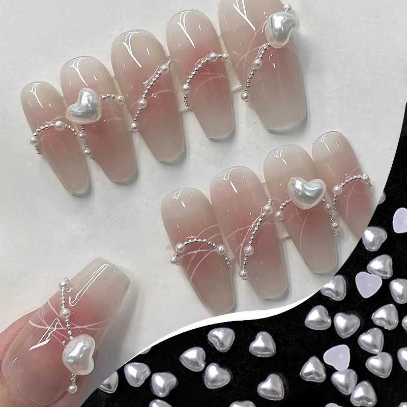 1 bag of resin heart-shaped moon pearl nail art decoration flat back pearl white mixed size 3D nail charm handmade nail accessories W240829