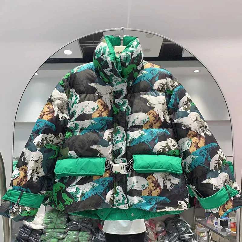 Women's Down Parkas Womens 2023 Winter New Thick White Duck Down Jacket Womens Warm Printed Down Jacket Loose Womens Parkes Coat Y240824UBZA