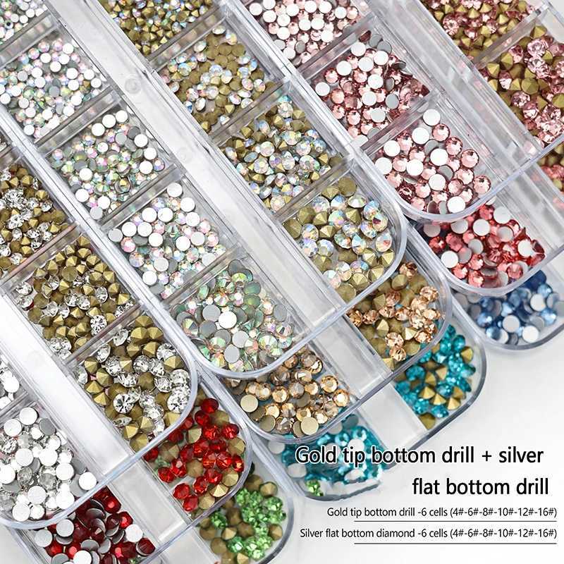 12 grid mixed size glass crystal non thermal fixed rhinestone flat crystal 3D sparkling nail art rhinestone decoration W240829