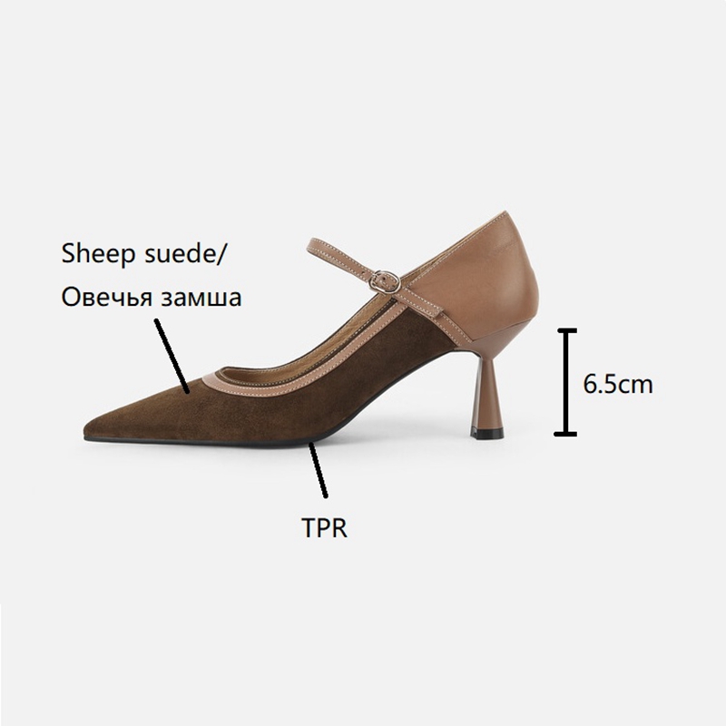 2025 new Spring 2023 Pumps Pointed Toe Thin Heel for Sheep Suede High Women Stiletto Heels Buckle Handmade Shoes bca9 s