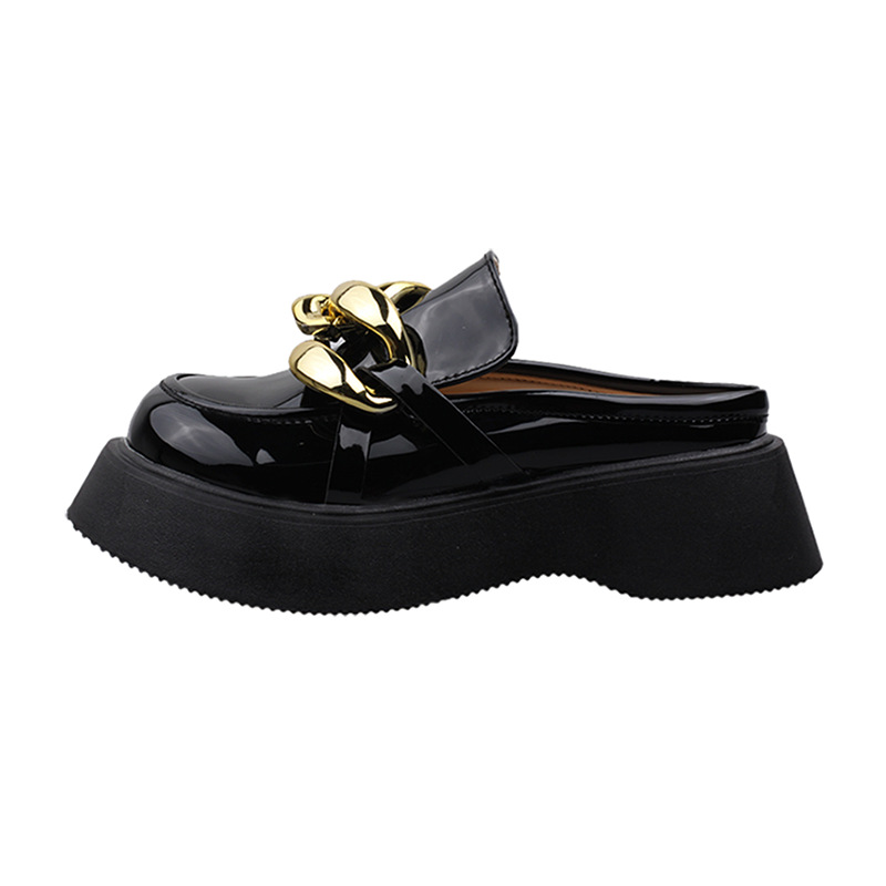 Mule 2022 Platform For Women New Slippers Chunky Golden Chains Leather Pearl Loafer Thick Bottom Ladies Sandals f291