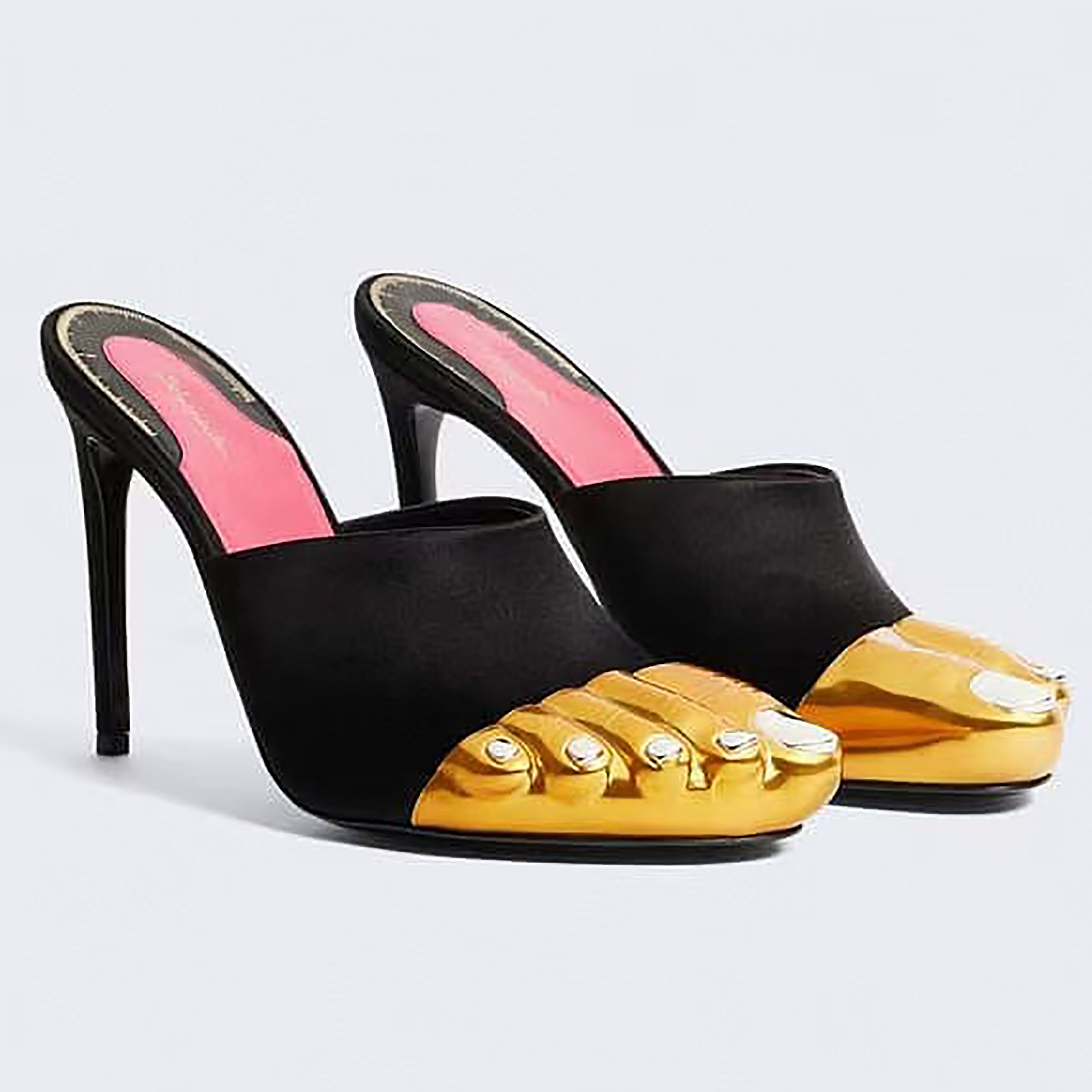 Luxury Dress Shoes Designer High Heels Genuine Leather TOE MULES Gold Tone Black Womens Heel Fashion Sandals Party Stiletto Heel evening shoes With Box