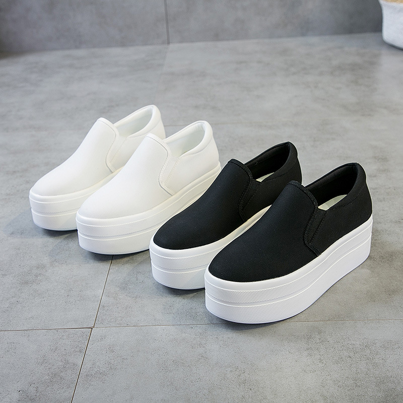 Fujin 6cm Women's Canvas Shoes Breathable Slip on Fashion Breathable Casual Shoes Spring Autumn Winter Platform Slip Shoes Women