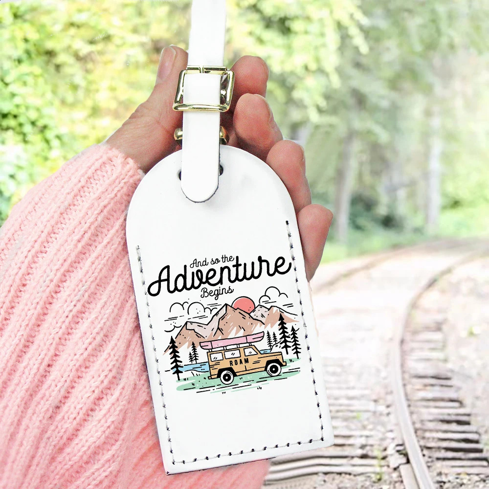 And So The Adventure Begins Print Pu Leather Luggage Tag Suitcase Identifier Label Baggage Boarding Tags Travel Accessorie Gifts 240829