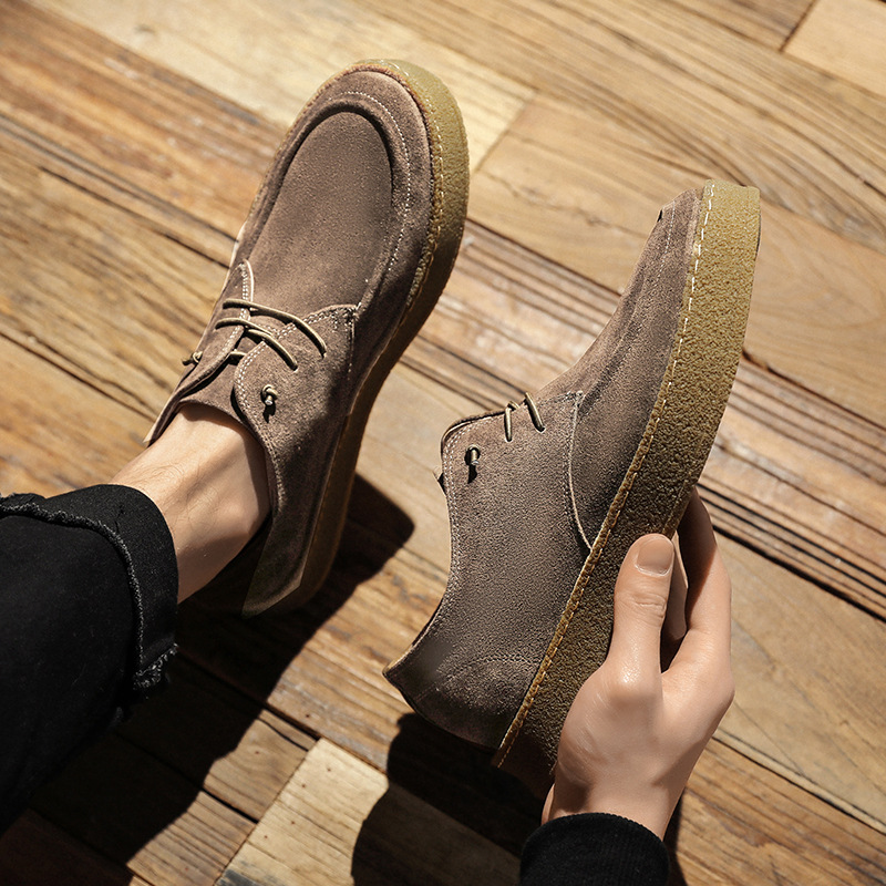Casual Men's Lace-up Shoes Cow Suede Genuine Leather Mens Comfortable Driving Flats Men Classic Outdoor Oxfords aa47