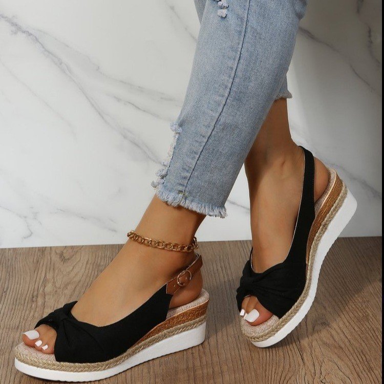Sandals for Women Fashion Buckle Peep Toe Comfort Lightweight Wedges Sandals Summer Wear-resistant Women Office Wedding Sandals
