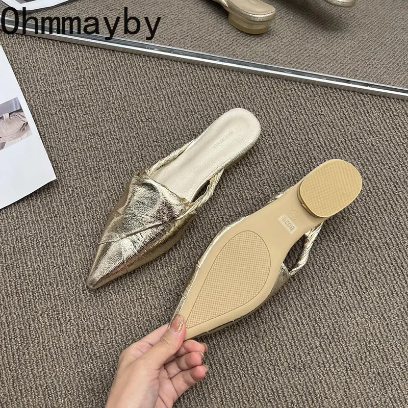 Spring 2024 Slip On Women Mules Slipper Fashion Pointed Toe Ladies Elegant Beach Sandal Casual Low Heel Slides 6fc1 per e1d