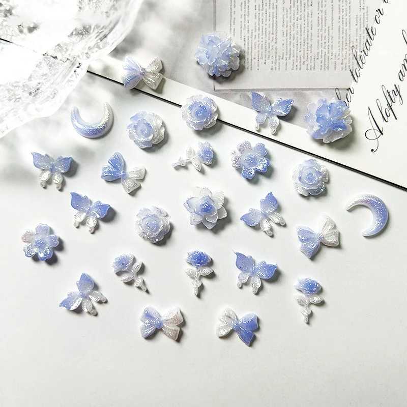 Mixed Aurora Luminous Rose Flowers 3D Nail Art Decoration Moon Star Heart Butterfly Kawaii Nail Charm DIY Ergonomic Accessories W240829