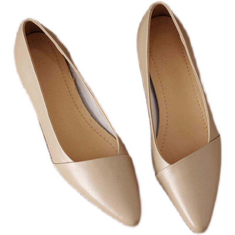 Retro New Leather Heels Pointed Toe Slip-on Loafers Mid Heeled Shoes Women Spring Casual Pumps 53a6