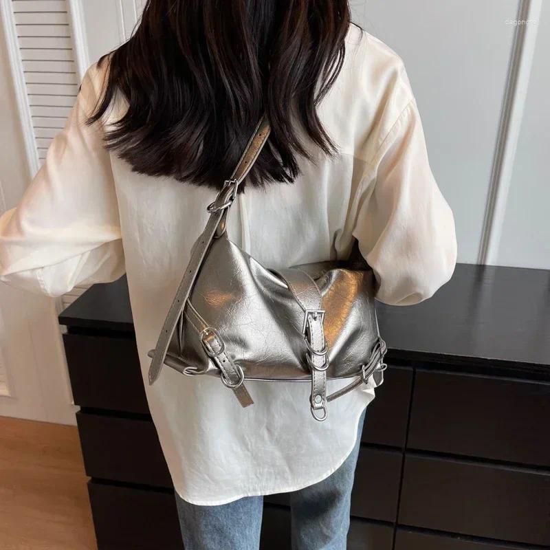 Shoulder Bags Y2K Vintage Designer Elegant Red Pu Leather Buckle Wallets Bag Aesthetic Purse Crossbody Handbag Tote Women